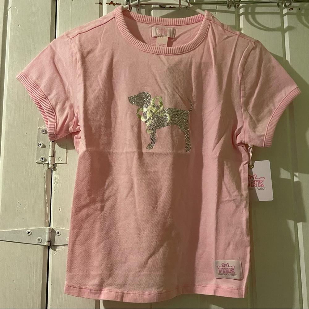 PINK X LOVESHACKFANCY bling dog tee X-small NWT - Picture 4 of 9